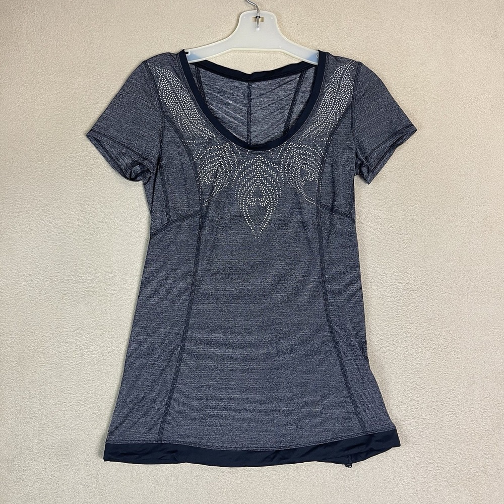 Lululemon Shirt Womens 4‎ Gray Athletic Short Sleeve Scoop Neck Adjustable Hem